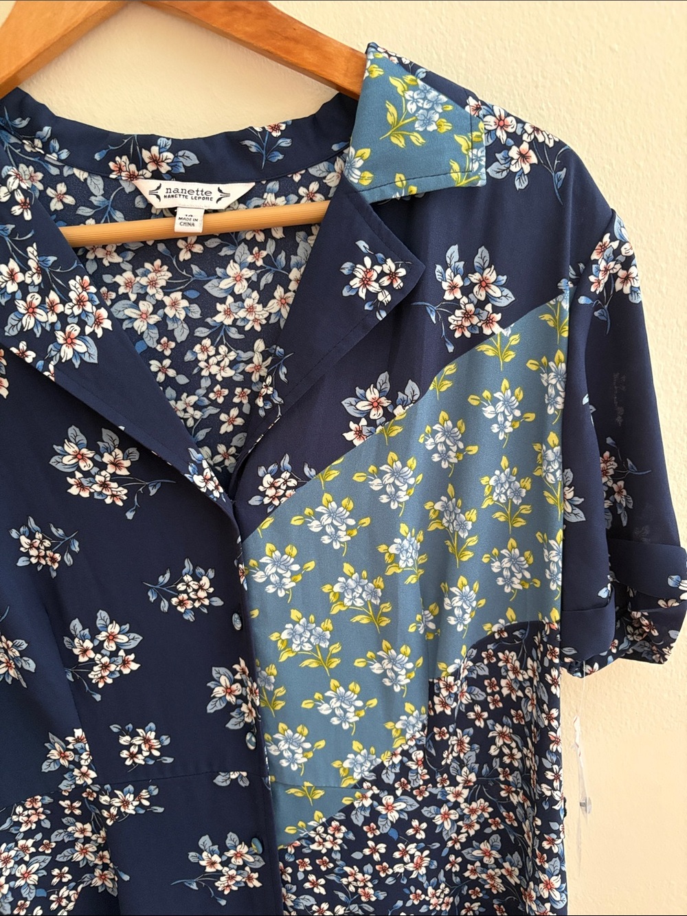 Nannette Navy and Teal Floral Patchwork Midi Dress